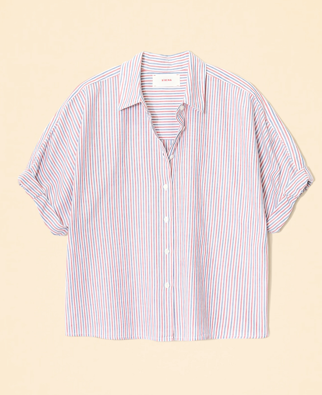 Xirena Teddy Red and Blue Stripe Button Down