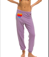 Load image into Gallery viewer, AV Rainbow Heart Stitch Sweatpants (Ice + Mauve)
