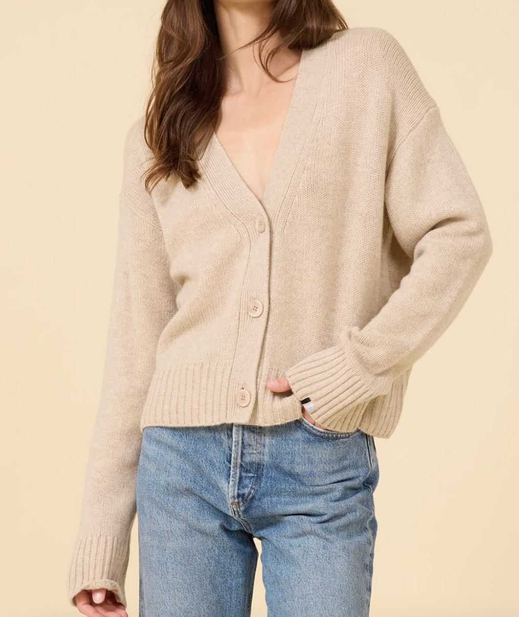 One Grey Day Aster Cashmere Cardigan Oatmeal