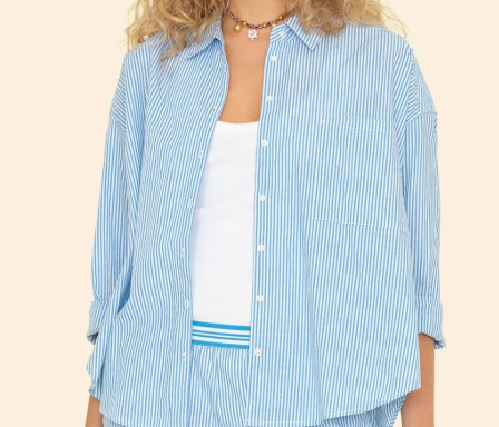 Xirena Jordy Shirt Striped (Myrtle + Tangerine)