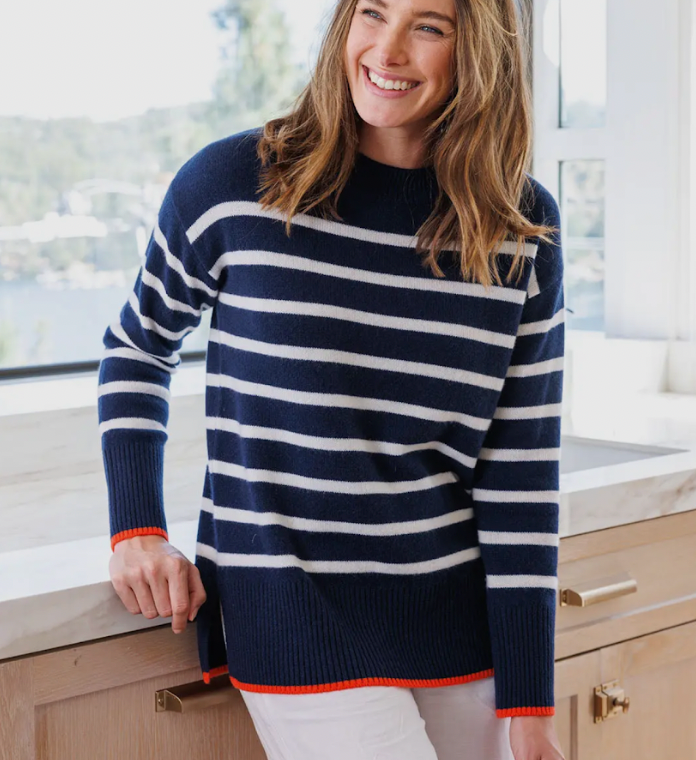 Pura Cashmere Bexley Striped Crewneck