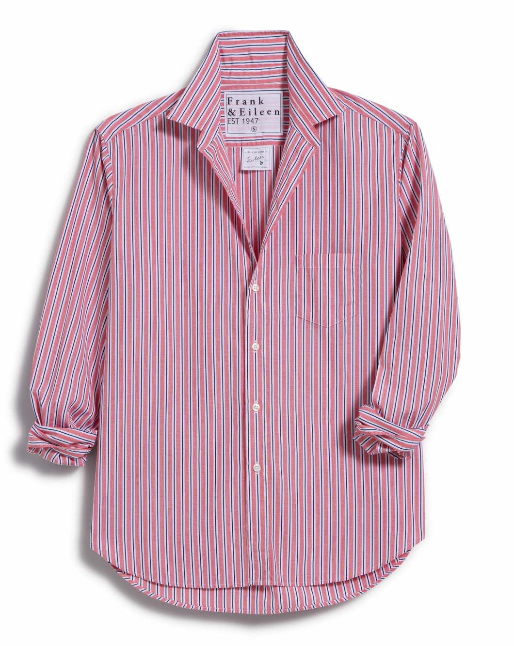 Frank and Eileen Red Stripe with Navy Button Down