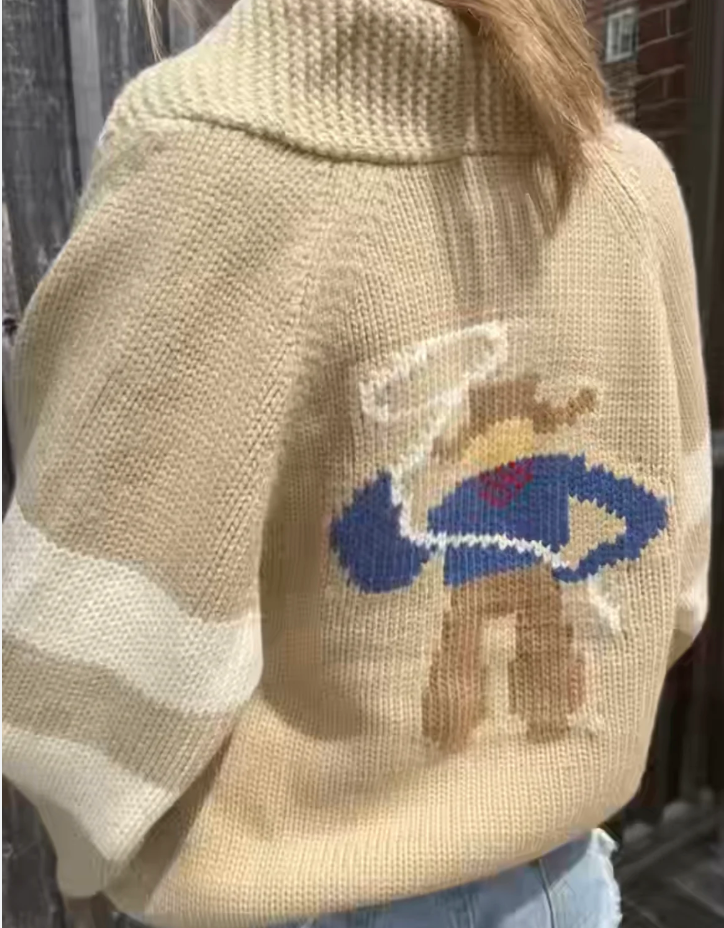 Pink Pineapple Chunky Varsity Sweater (cowboy and horse)