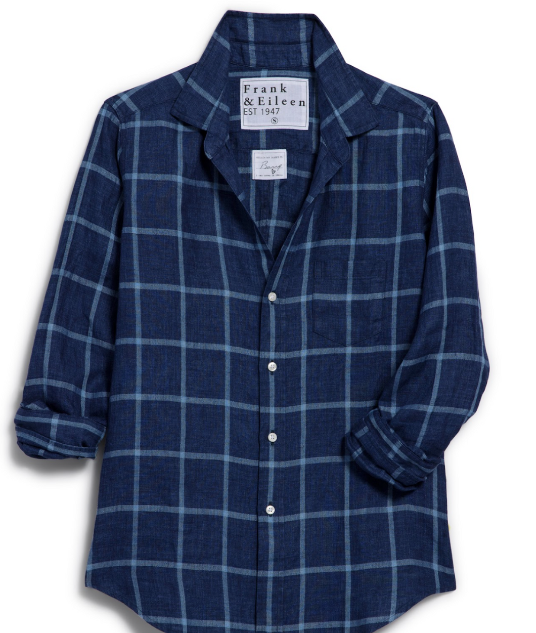 Frank and Eileen Barry Navy Blue Windowpane Button Down