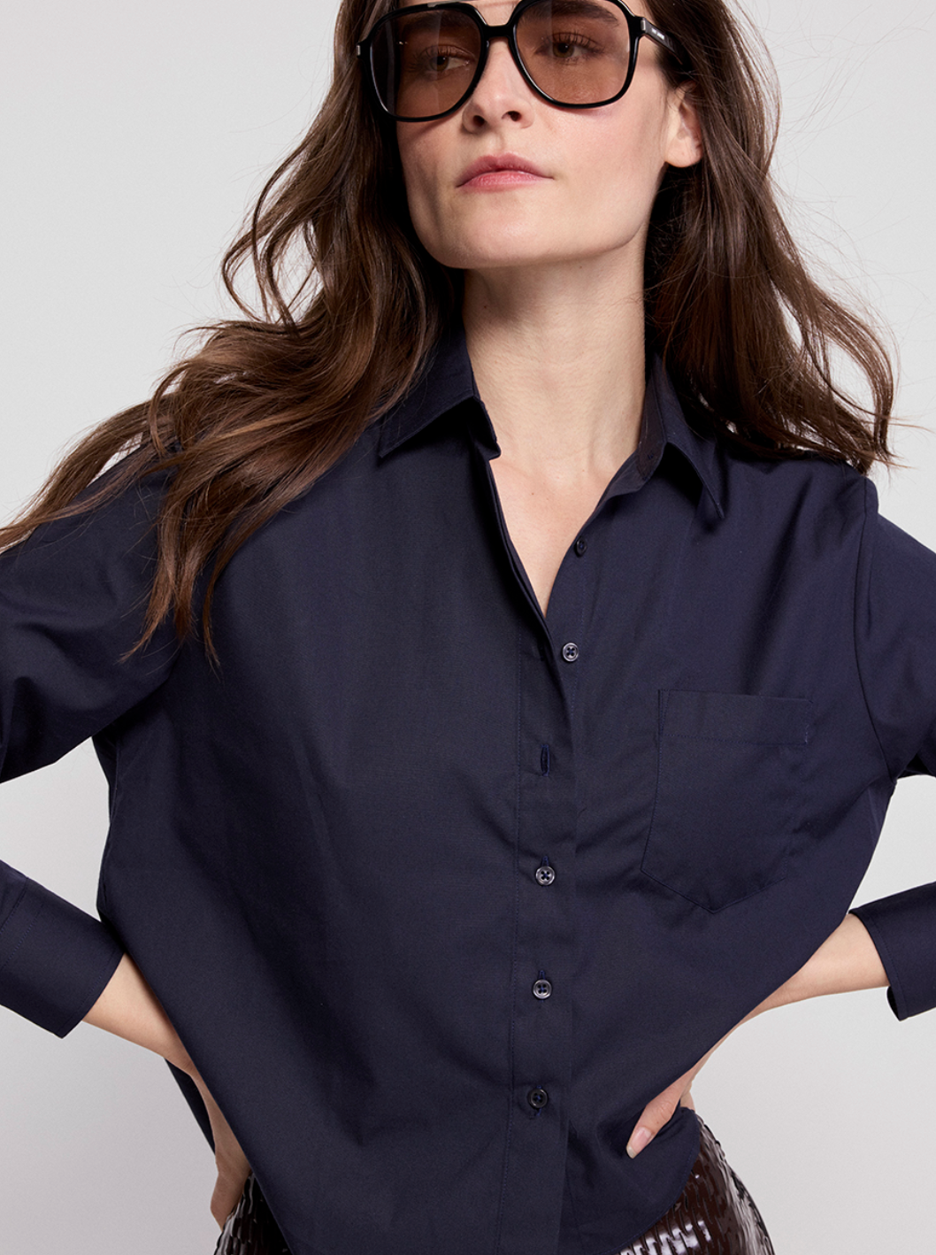 The Shirt LS Boxy Crop Navy