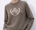 White + Warren CASHMERE BLEND HORSE EMBROIDERED CREWNECK