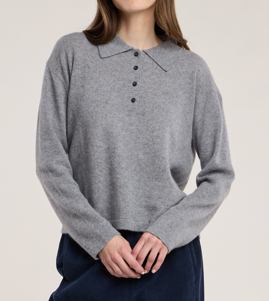 Velvet Marvela Heather Grey Henley Cashmere