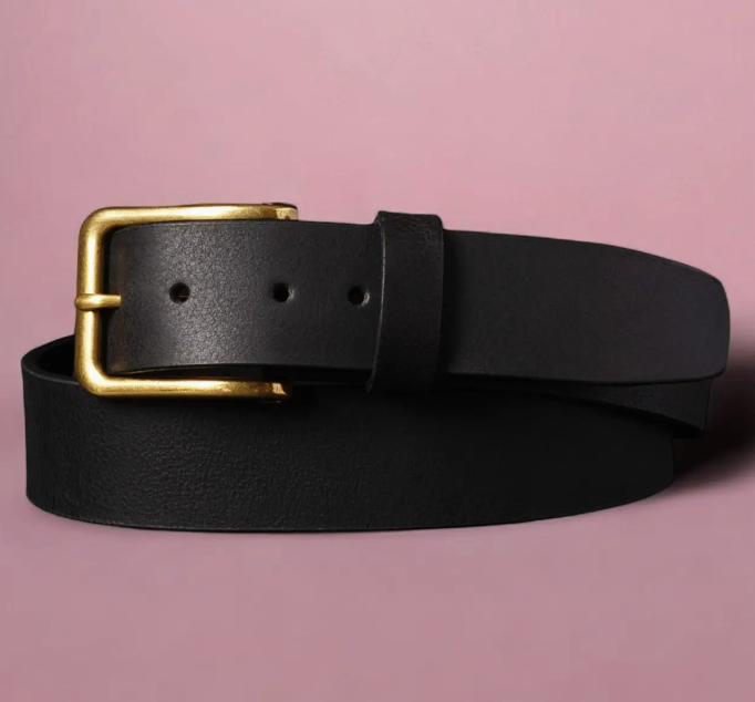 NAB Leather Belt Elara Black Belt Gold Buckle