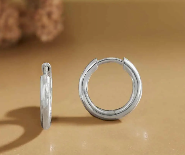 Nina Designs Sterling Silver Round Wire Huggie Hoop Earrings