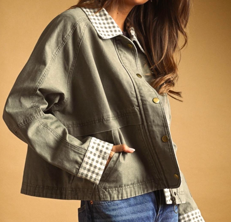 Miou muse Gingham Jacket Olive